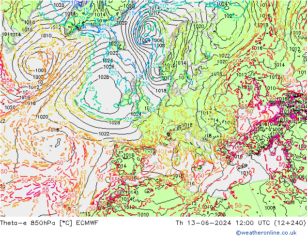 Theta-e 850hPa ECMWF Do 13.06.2024 12 UTC