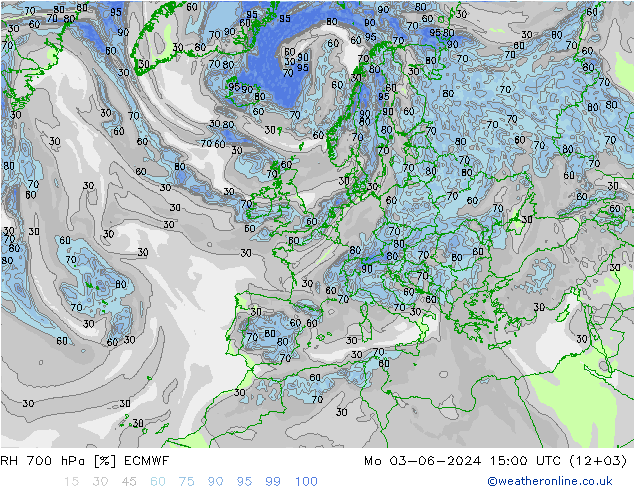 RH 700 гПа ECMWF пн 03.06.2024 15 UTC