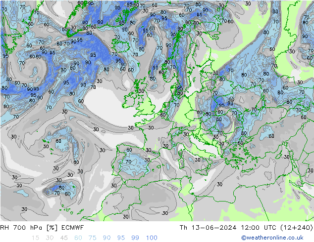 RH 700 hPa ECMWF Th 13.06.2024 12 UTC