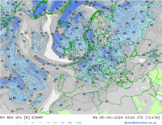 RH 850 hPa ECMWF śro. 05.06.2024 03 UTC