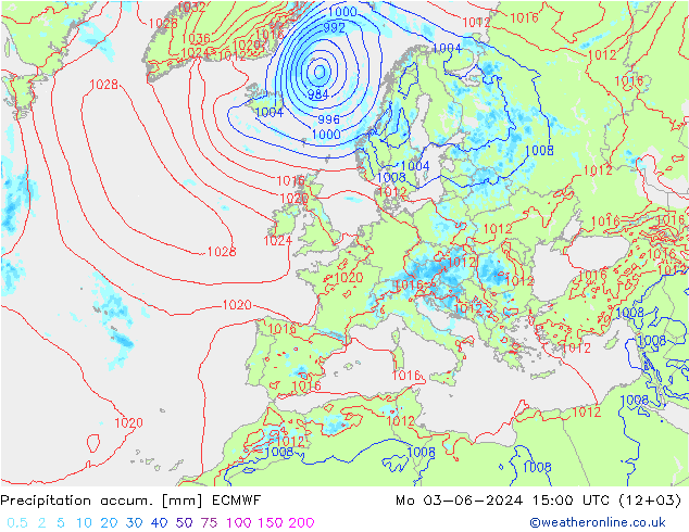 Precipitation accum. ECMWF Mo 03.06.2024 15 UTC