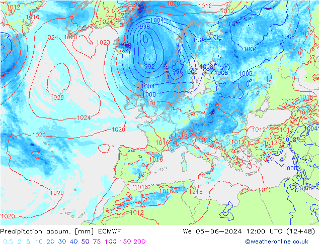 Toplam Yağış ECMWF Çar 05.06.2024 12 UTC