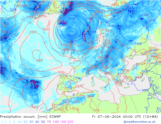 Nied. akkumuliert ECMWF Fr 07.06.2024 00 UTC