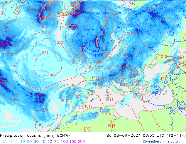 Totale neerslag ECMWF za 08.06.2024 06 UTC