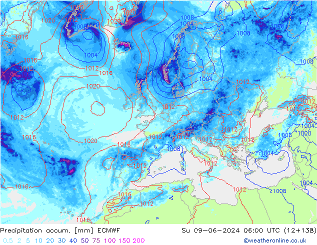 Toplam Yağış ECMWF Paz 09.06.2024 06 UTC