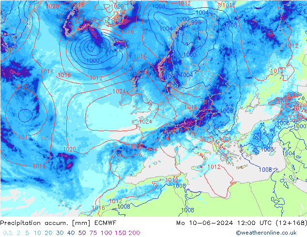 Nied. akkumuliert ECMWF Mo 10.06.2024 12 UTC