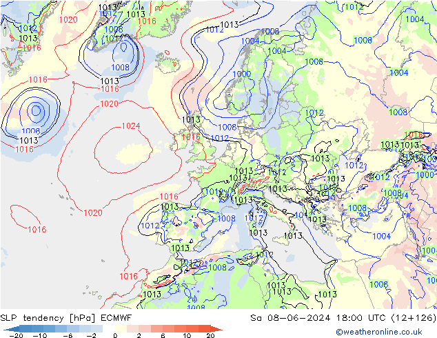 SLP tendency ECMWF Sa 08.06.2024 18 UTC