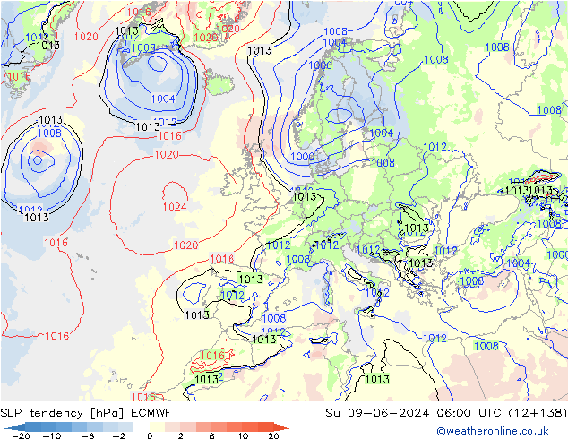 SLP tendency ECMWF Dom 09.06.2024 06 UTC