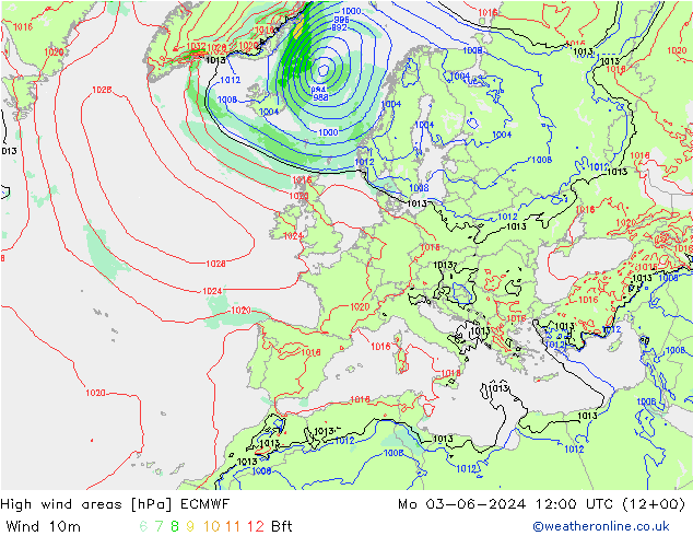 yüksek rüzgarlı alanlar ECMWF Pzt 03.06.2024 12 UTC