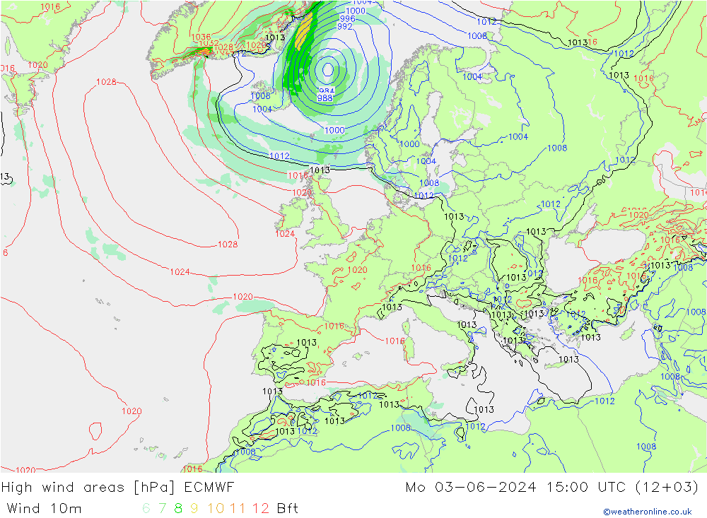 High wind areas ECMWF Mo 03.06.2024 15 UTC