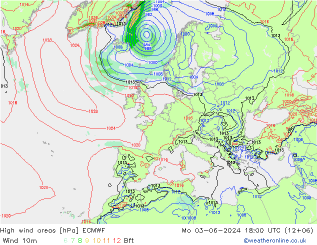 High wind areas ECMWF Mo 03.06.2024 18 UTC