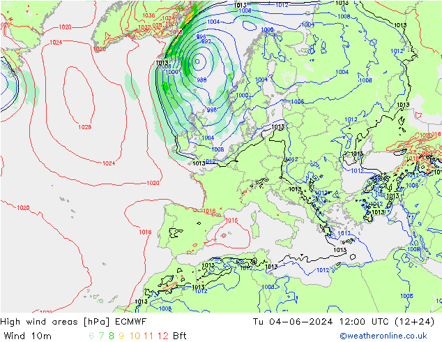 yüksek rüzgarlı alanlar ECMWF Sa 04.06.2024 12 UTC