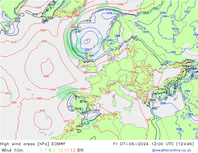 High wind areas ECMWF Fr 07.06.2024 12 UTC