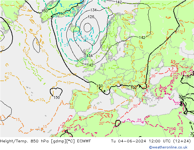 Géop./Temp. 850 hPa ECMWF mar 04.06.2024 12 UTC