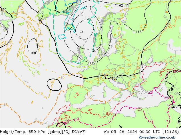 Z500/Rain (+SLP)/Z850 ECMWF mer 05.06.2024 00 UTC