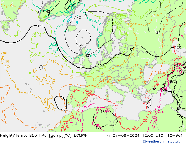 Z500/Rain (+SLP)/Z850 ECMWF Fr 07.06.2024 12 UTC