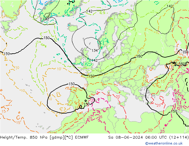 Z500/Rain (+SLP)/Z850 ECMWF Sa 08.06.2024 06 UTC