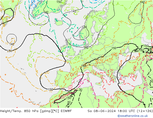 Height/Temp. 850 hPa ECMWF Sa 08.06.2024 18 UTC