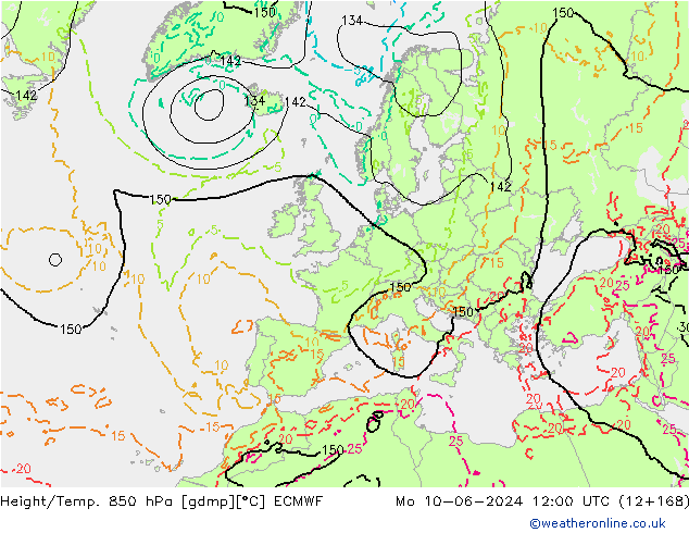 Z500/Rain (+SLP)/Z850 ECMWF Mo 10.06.2024 12 UTC