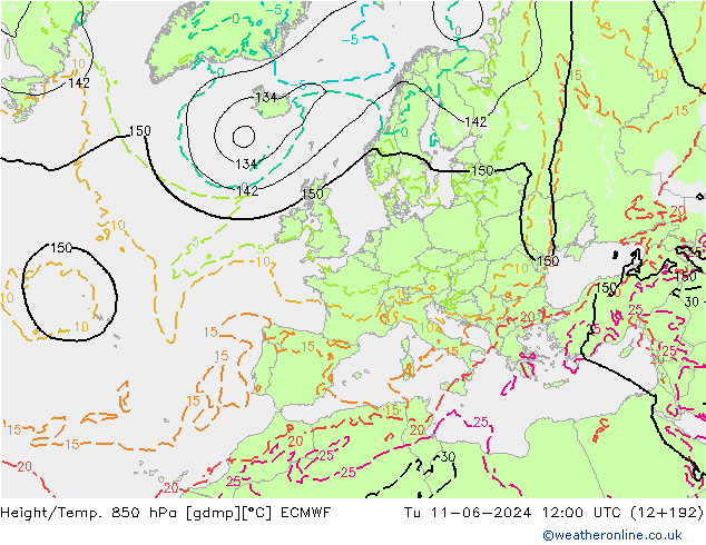 Z500/Rain (+SLP)/Z850 ECMWF mar 11.06.2024 12 UTC