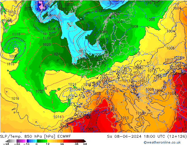 SLP/Temp. 850 hPa ECMWF Sa 08.06.2024 18 UTC