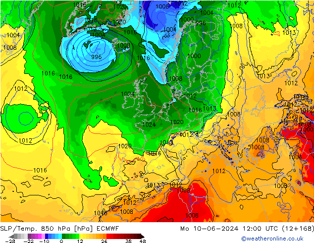 SLP/Temp. 850 hPa ECMWF lun 10.06.2024 12 UTC