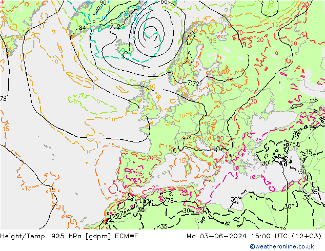 Geop./Temp. 925 hPa ECMWF lun 03.06.2024 15 UTC