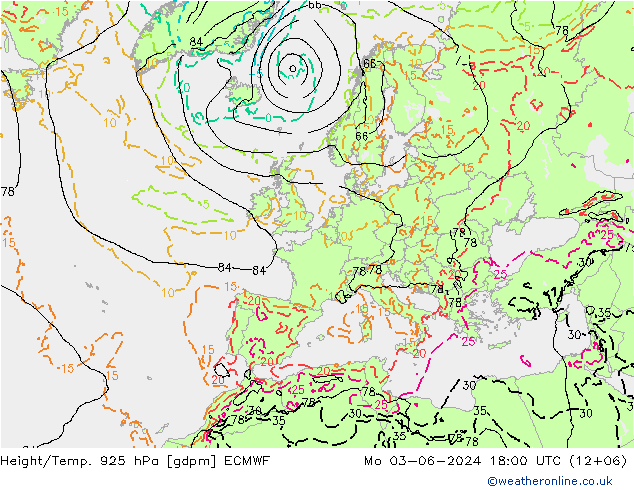 Height/Temp. 925 гПа ECMWF пн 03.06.2024 18 UTC