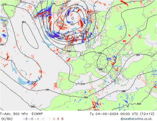 T-Adv. 500 hPa ECMWF Di 04.06.2024 00 UTC