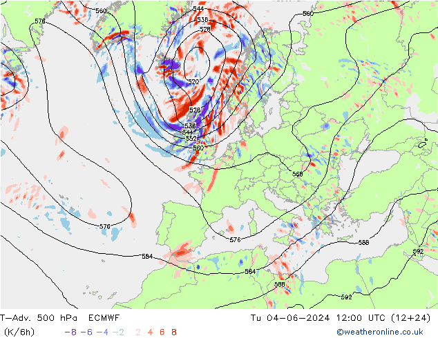 T-Adv. 500 hPa ECMWF mar 04.06.2024 12 UTC