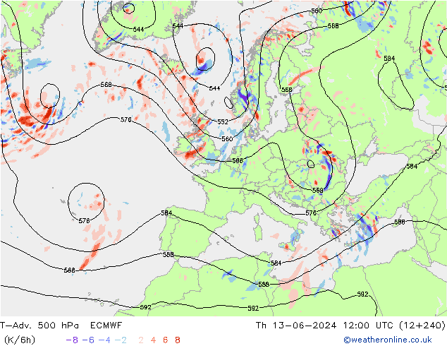 T-Adv. 500 гПа ECMWF чт 13.06.2024 12 UTC