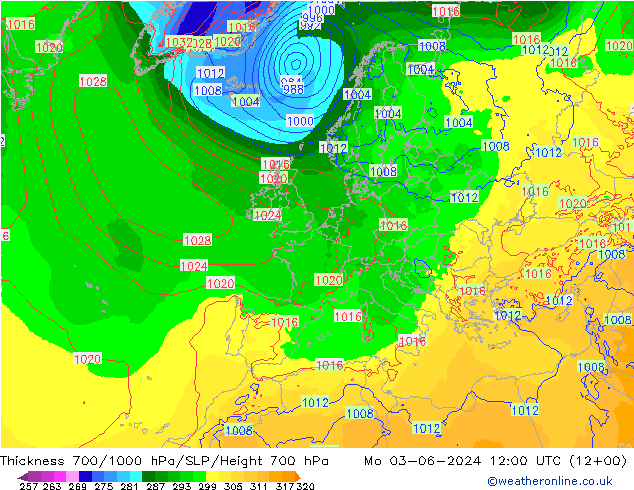 Thck 700-1000 гПа ECMWF пн 03.06.2024 12 UTC