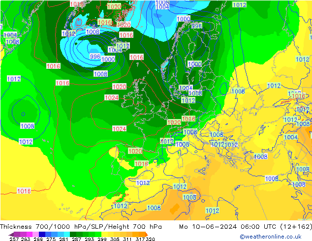 Thck 700-1000 hPa ECMWF pon. 10.06.2024 06 UTC