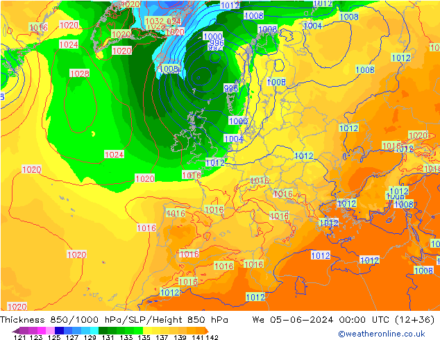 Thck 850-1000 hPa ECMWF mer 05.06.2024 00 UTC