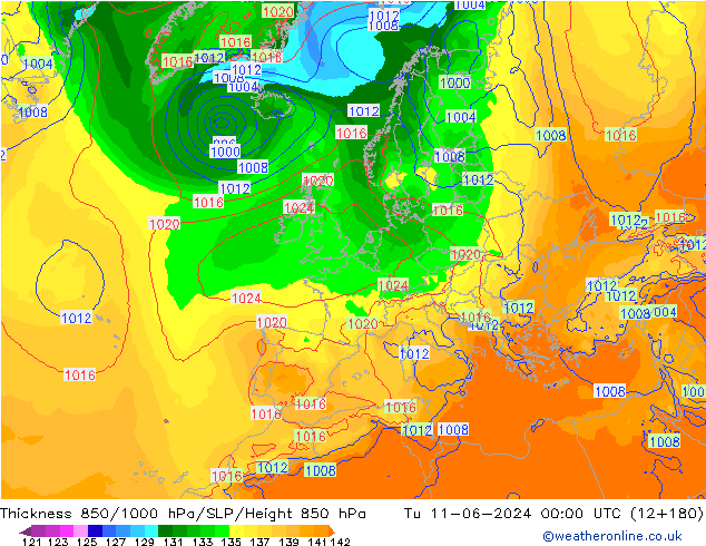 Thck 850-1000 hPa ECMWF  11.06.2024 00 UTC