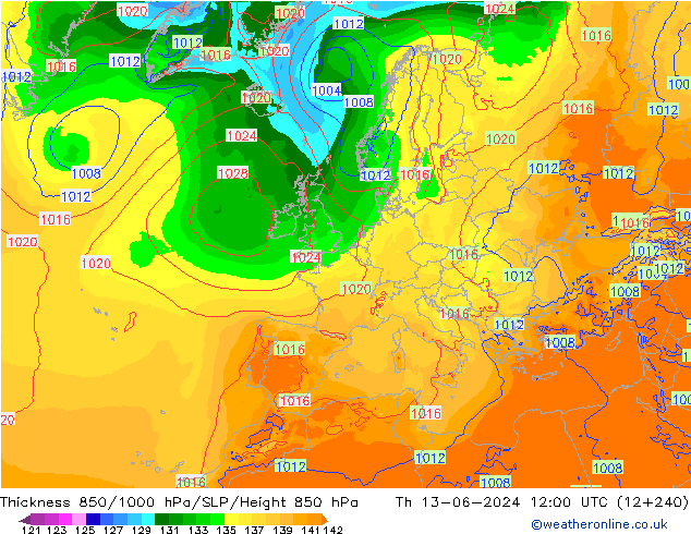 Thck 850-1000 hPa ECMWF  13.06.2024 12 UTC