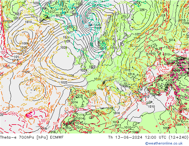 Theta-e 700hPa ECMWF  13.06.2024 12 UTC