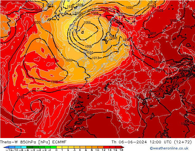 Theta-W 850hPa ECMWF Th 06.06.2024 12 UTC