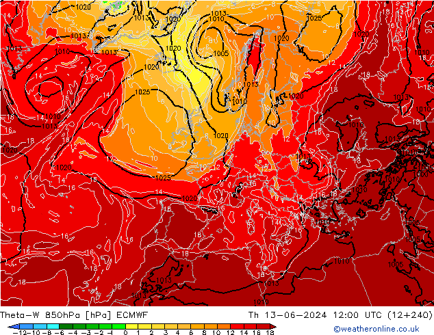 Theta-W 850hPa ECMWF Do 13.06.2024 12 UTC