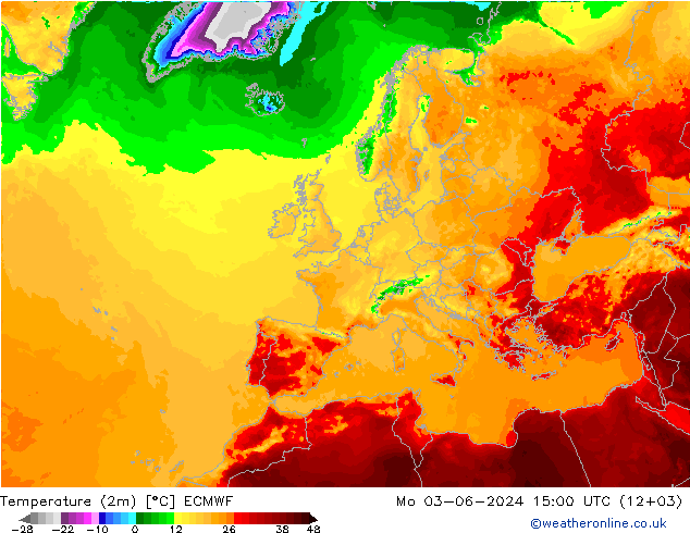 Temperature (2m) ECMWF Po 03.06.2024 15 UTC