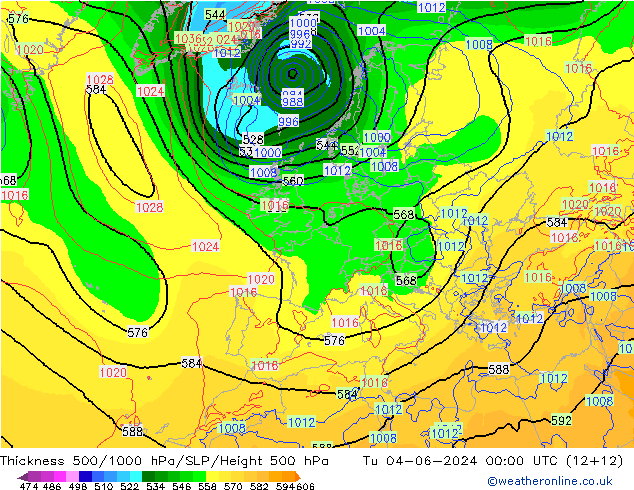 Schichtdicke 500-1000 hPa ECMWF Di 04.06.2024 00 UTC