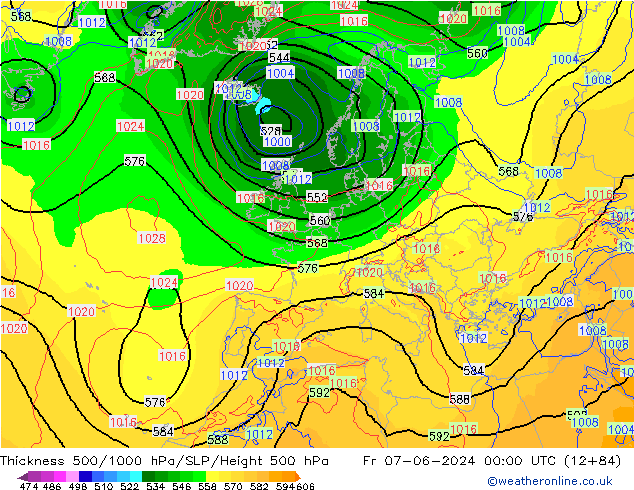 Schichtdicke 500-1000 hPa ECMWF Fr 07.06.2024 00 UTC