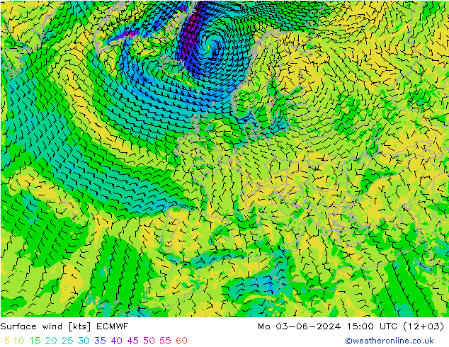 Vento 10 m ECMWF lun 03.06.2024 15 UTC