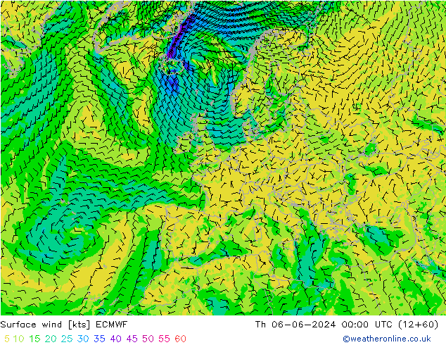 Surface wind ECMWF Th 06.06.2024 00 UTC