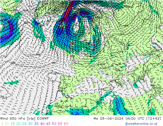 Wind 950 hPa ECMWF wo 05.06.2024 06 UTC