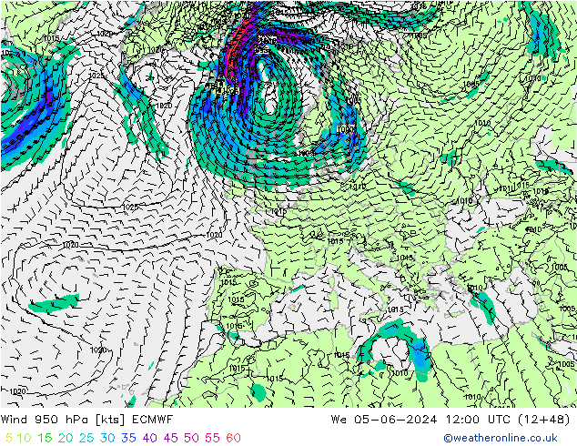 Wind 950 hPa ECMWF We 05.06.2024 12 UTC