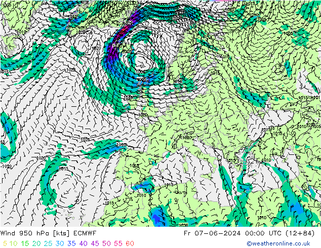 ветер 950 гПа ECMWF пт 07.06.2024 00 UTC