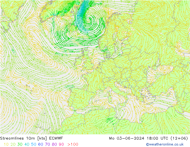 Línea de corriente 10m ECMWF lun 03.06.2024 18 UTC