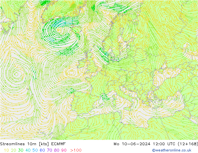 Linia prądu 10m ECMWF pon. 10.06.2024 12 UTC