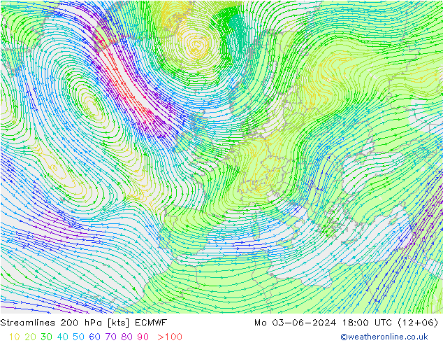 ветер 200 гПа ECMWF пн 03.06.2024 18 UTC